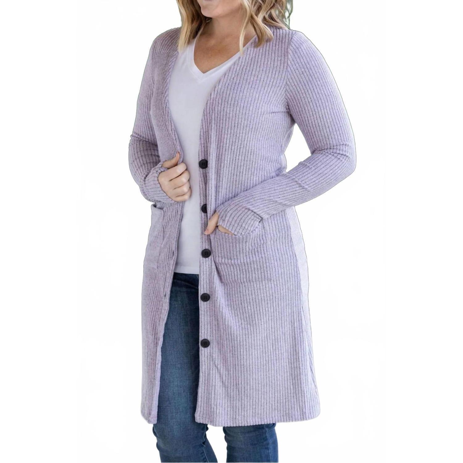 New Michelle Mae Women's Button-Front Rachel Ribbed Cardigan In Lavender
